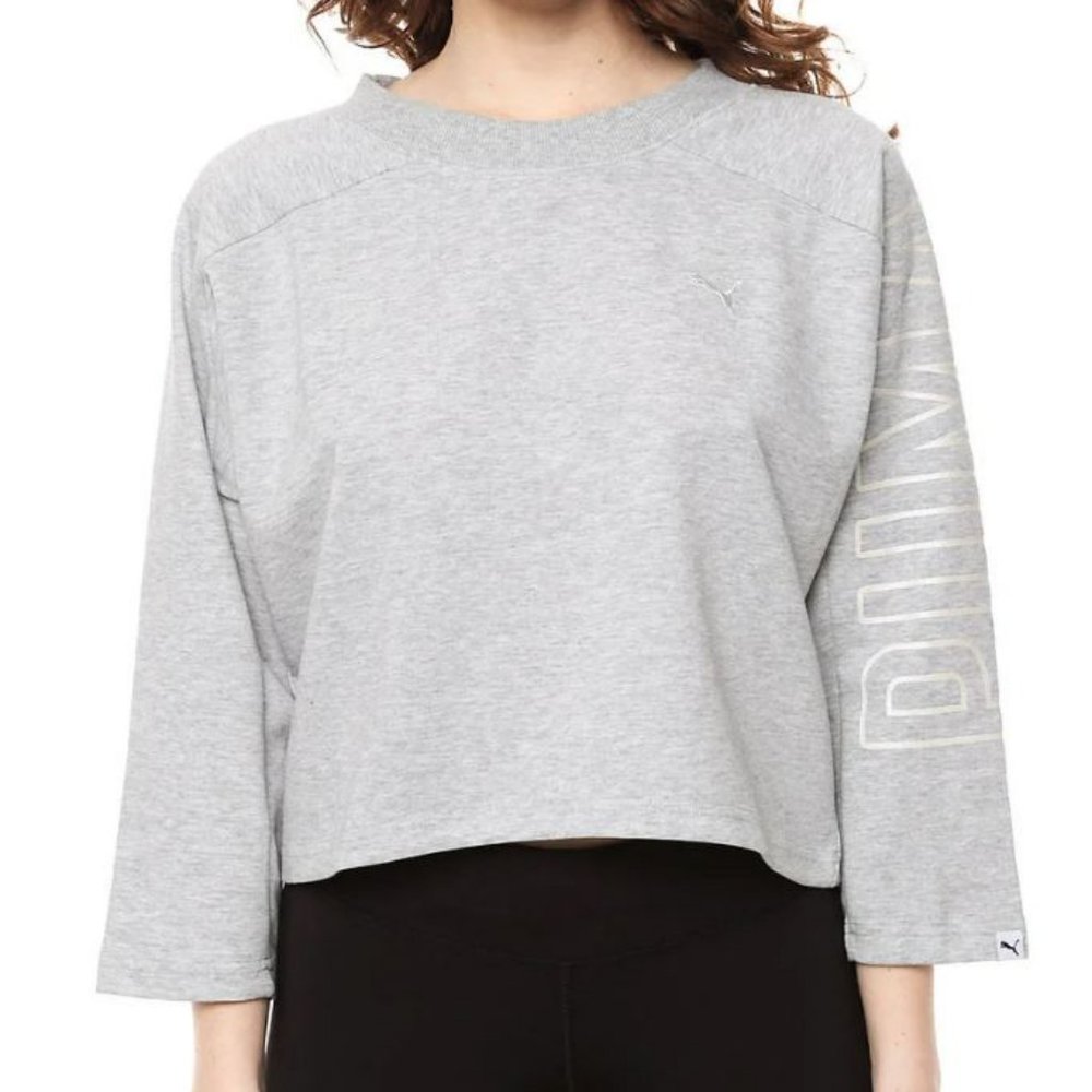 💛2/$22💛 PUMA Women’s Fusion Cropped 7/8 Sweater Medium (Grey)- EUC